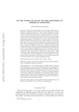 Arxiv:1409.4736V1 [Math.HO] 16 Sep 2014