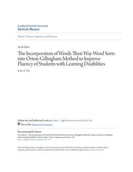 The Incorporation of Words Their Way Word Sorts Into Orton-Gillingham Method to Improve Fluency of Students with Learning Disabi