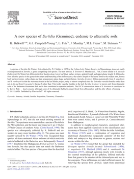 A New Species of Sartidia (Graminae), Endemic to Ultramafic Soils ⁎ K