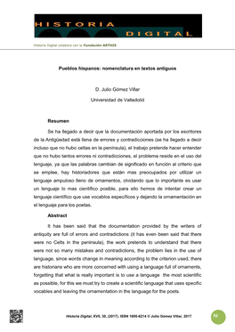 50 Pueblos Hispanos: Nomenclatura En Textos Antiguos D. Julio Gómez
