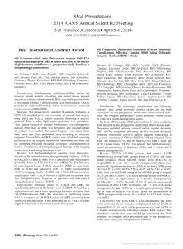 Oral Presentations 2014 AANS Annual Scientific Meeting San Francisco, California • April 5–9, 2014 (DOI: 10.3171/2015.6.JNS.Aans2014abstracts)