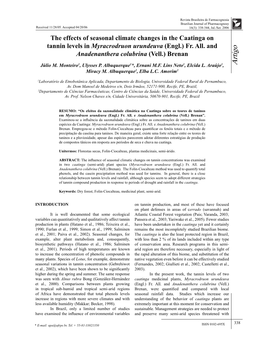 Os Efeitos Da Sazonalidade Climática Na Caatinga Sobre Os Teores De Taninos Em Myracrodruon Urundeuva (Engl.) Fr