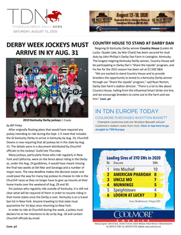 Derby Week Jockeys Must Arrive in Ky Aug. 31