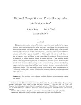 Factional Competition and Power Sharing Under Authoritarianism∗