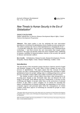 New Threats to Human Security in the Era of Globalization*