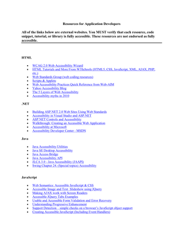 Resources for Application Developers All of the Links Below Are External
