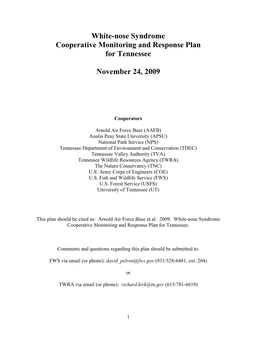 Cooperative White-Nose Syndrome Monitoring and Response Plan For