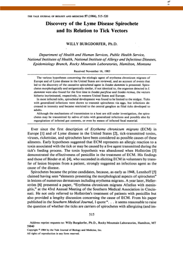 Discovery of the Lyme Disease Spirochete and Its Relation to Tick Vectors