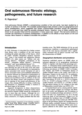 Oral Submucous Fibrosis: Etiology, Pathogenesis, and Future Research R