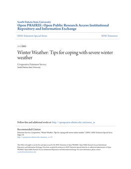 Winter Weather: Tips for Coping with Severe Winter Weather Cooperative Extension Service South Dakota State University