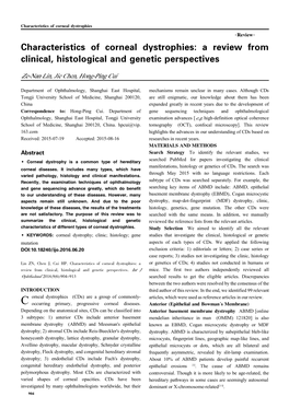 Characteristics of Corneal Dystrophies: a Review from Clinical, Histological and Genetic Perspectives