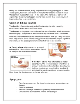 Common Elbow Injuries Symptoms