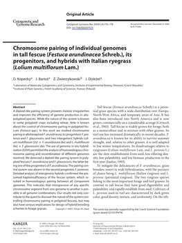 Chromosome Pairing of Individual Genomes in Tall Fescue (Festuca Arundinacea Schreb.), Its Progenitors, and Hybrids with Italian Ryegrass (Lolium Multiflorum Lam.)