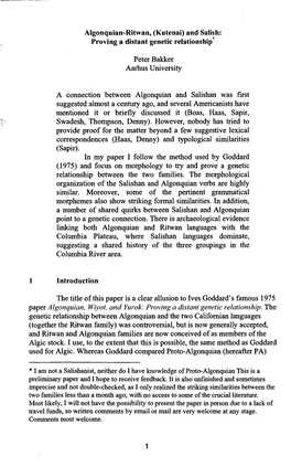 Paper Algonquian, Wiyot, and Yurok: Proving a Distant Genetic Relationship