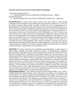 Chemical Analysis of Seaweeds from Inhaca Island, Mozambique. Valera