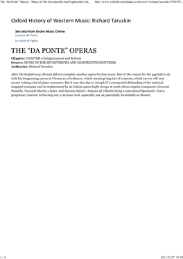 The “Da Ponte” Operas : Music in the Seventeenth and Eighteenth Cent
