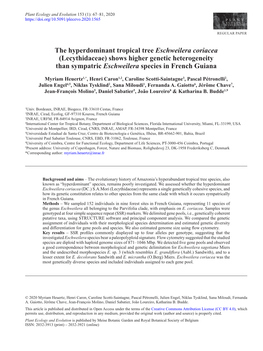 The Hyperdominant Tropical Tree Eschweilera Coriacea (Lecythidaceae) Shows Higher Genetic Heterogeneity Than Sympatric Eschweilera Species in French Guiana