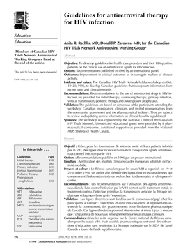 Guidelines for Antiretroviral Therapy for HIV Infection