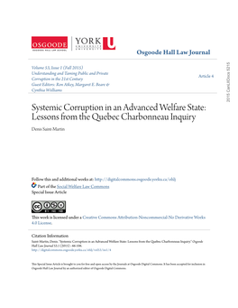 Systemic Corruption in an Advanced Welfare State: Lessons from the Quebec Charbonneau Inquiry Denis Saint-Martin