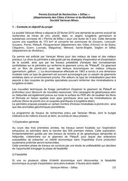 Permis Exclusif De Recherches « Silfiac » (Départements Des Côtes D’Armor Et Du Morbihan) Société Variscan Mines