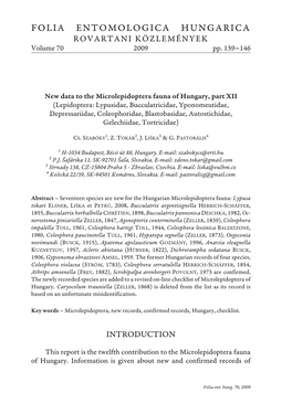 FOLIA ENTOMOLOGICA HUNGARICA ROVARTANI KÖZLEMÉNYEK Volume 70 2009 Pp