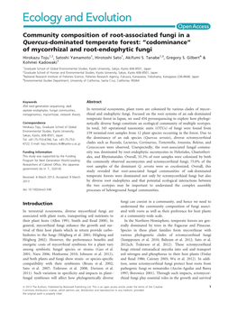 “Codominance” of Mycorrhizal and Root-Endophytic Fungi Hirokazu Toju1,2, Satoshi Yamamoto1, Hirotoshi Sato1, Akifumi S