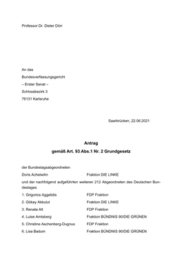 Antrag Gemäß Art. 93 Abs.1 Nr. 2 Grundgesetz