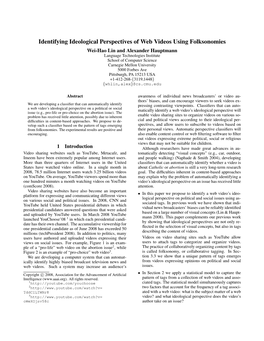 Identifying Ideological Perspectives of Web Videos Using Folksonomies