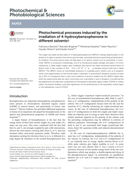 Photochemical Processes Induced by the Irradiation of 4-Hydroxybenzophenone in Cite This: Photochem