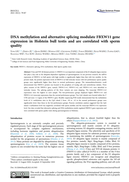 DNA Methylation and Alternative Splicing Modulate FBXW11 Gene Expression in Holstein Bull Testis and Are Correlated with Sperm Quality