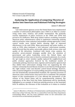 Analyzing the Application of Competing Theories of Justice Into American and Pakistani Policing Strategies James F