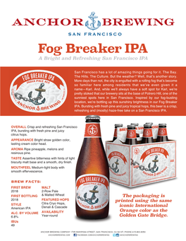 Fog Breaker IPA a Bright and Refreshing San Francisco IPA