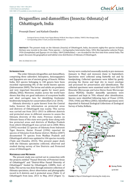 Chec List Dragonflies and Damselflies (Insecta: Odonata)