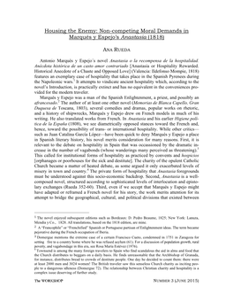 Housing the Enemy: Non-Competing Moral Demands in Marqués Y Espejo’S Anastasia (1818)