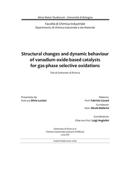 Structural Changes and Dynamic Behaviour of Vanadium Oxide‐Based Catalysts for Gas‐Phase Selective Oxidations