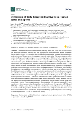 Expression of Taste Receptor 2 Subtypes in Human Testis and Sperm