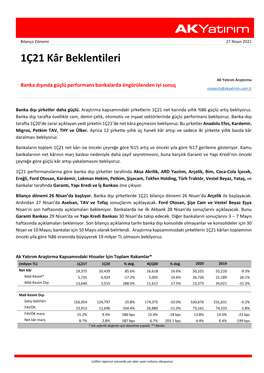 1Ç21 Kâr Beklentileri