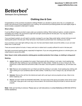 Clothing Care and Instructions