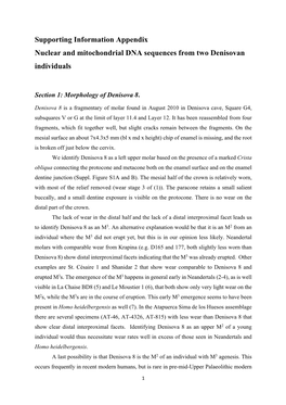 Supporting Information Appendix Nuclear and Mitochondrial DNA Sequences from Two Denisovan Individuals