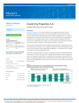 Moody's Credit Opinion Update, June 2021