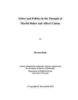 Ethics and Politics in the Thought of Martin Buber and Albert Camus