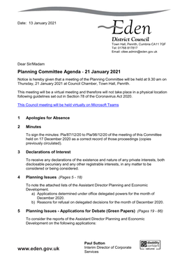 (Public Pack)Agenda Document for Planning Committee, 21/01/2021 09:30