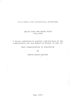 1911-1974 a Thesis Submitted in Partial Satisfaction of The