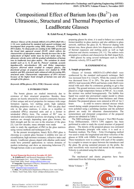 Compositional Effect of Barium Ions (Ba2+) on Ultrasonic, Structural and Thermal Properties of Leadborate Glasses