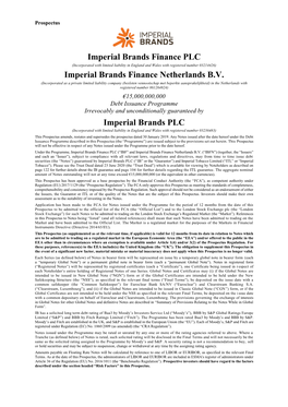 Imperial Brands Finance PLC (Incorporated with Limited Liability in England and Wales with Registered Number 03214426) Imperial Brands Finance Netherlands B.V