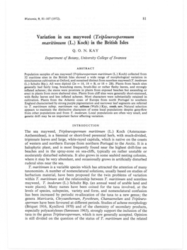 Variation in Sea Mayweed (Tripleurospermum Maritimum (L.) Koch) in the British Isles Q