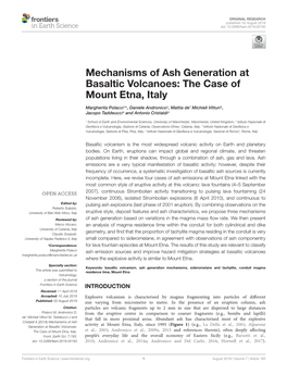 Mechanisms of Ash Generation at Basaltic Volcanoes: the Case of Mount Etna, Italy