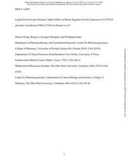 Ligand-Free Estrogen Receptor Alpha (ESR1) As Master Regulator for the Expression of CYP3A4 and Other Cytochrome P450s (Cyps) in Human Liver*