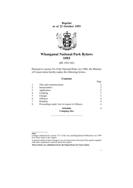 Whanganui National Park Bylaws 1993 (SR 1993/342)