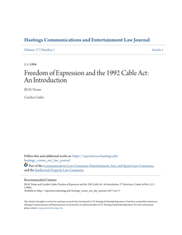 Freedom of Expression and the 1992 Cable Act: an Introduction Eli M